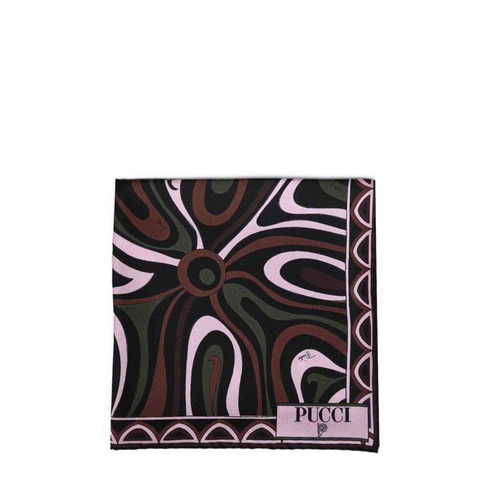 Pucci Women Khaki And Pink Marmo And Leocorno-Prints Silk Twill Scarf<Br/>